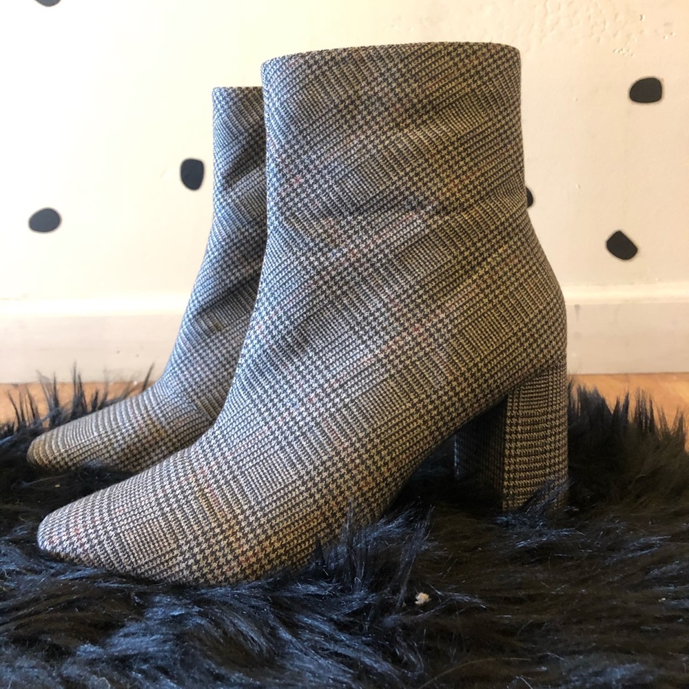 Plaid Block Heeled Booties